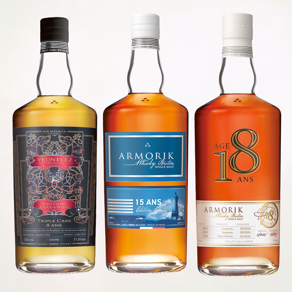 Bouteilles Yeun Elez Édition Exclusive Triple Cask 8 ans, Armorik 15 ans et Armorik 18 ans